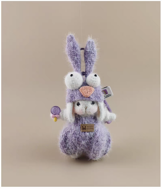 Cute Wide-Eyed Sugar Sugar Bunny Handmade Crochet Keychain, Bag & Backpack Charm Pendant, Lovely Gift