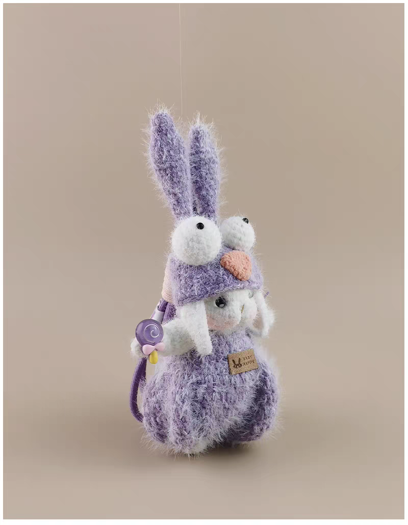 Cute Wide-Eyed Sugar Sugar Bunny Handmade Crochet Keychain, Bag & Backpack Charm Pendant, Lovely Gift