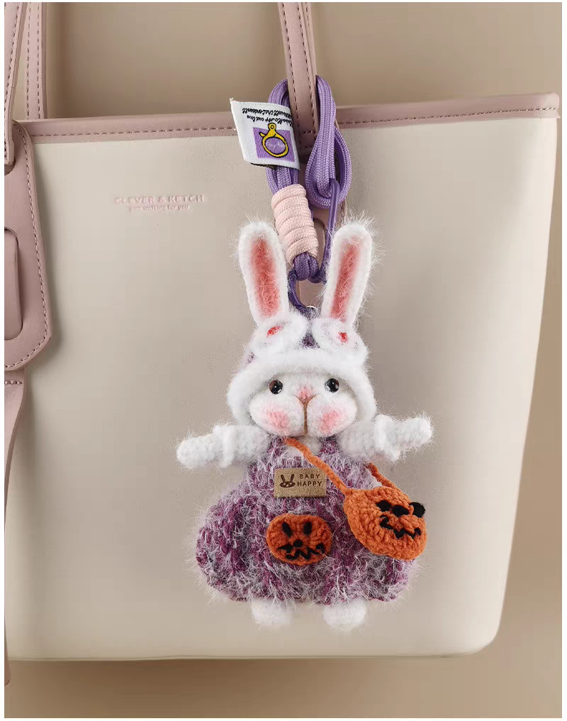 Halloween Sugar Sugar Bunny Crochet Bag Charm Keychain, Elegant Holiday Gift