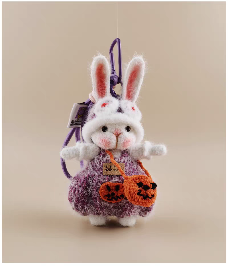 Halloween Sugar Sugar Bunny Crochet Bag Charm Keychain, Elegant Holiday Gift