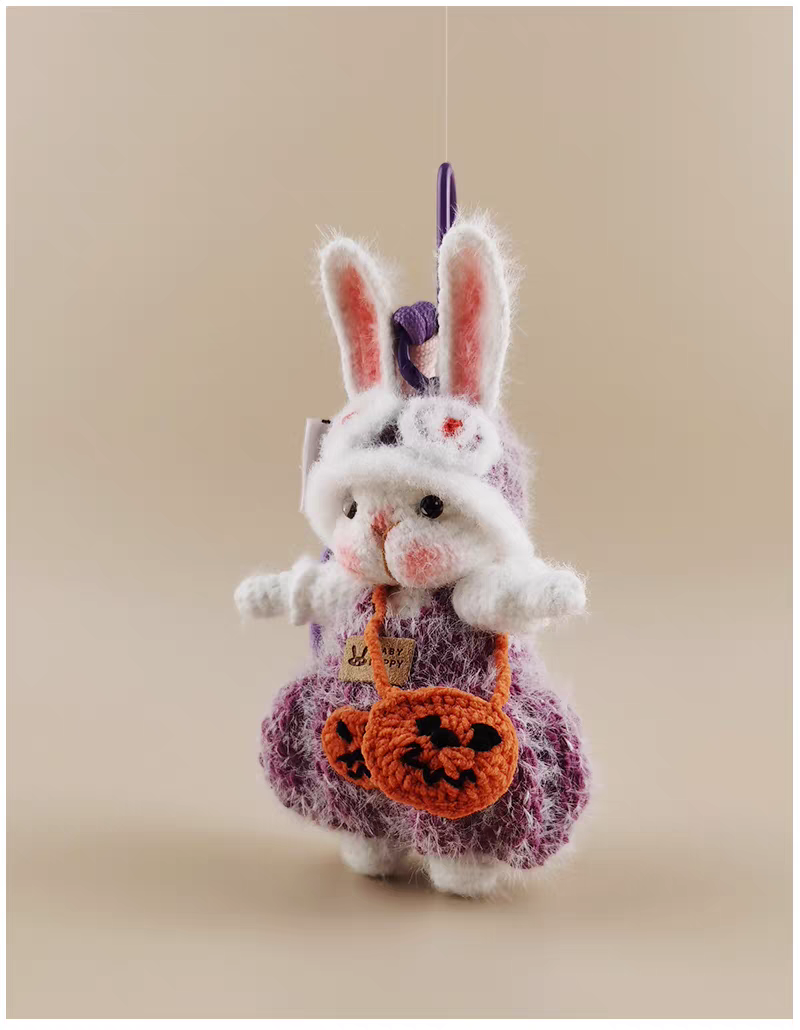 Halloween Sugar Sugar Bunny Crochet Bag Charm Keychain, Elegant Holiday Gift