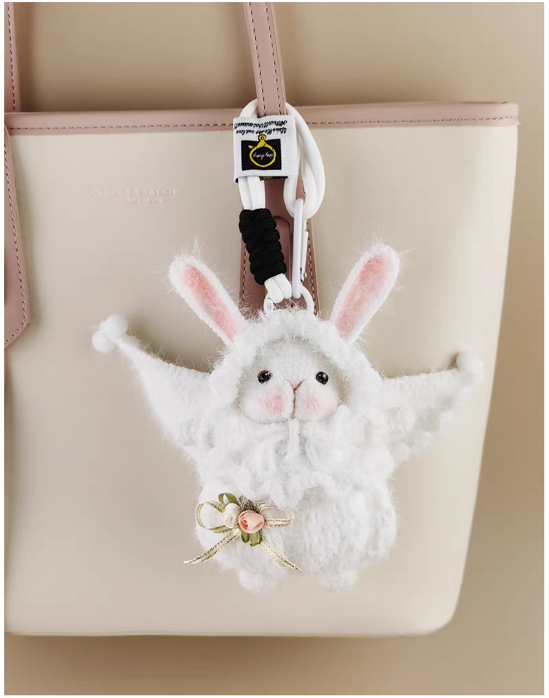 Cute Angel Sugar Sugar Bunny Handmade Crochet Doll Keychain, Bag & Backpack Charm Pendant, Lovely Doll Gift