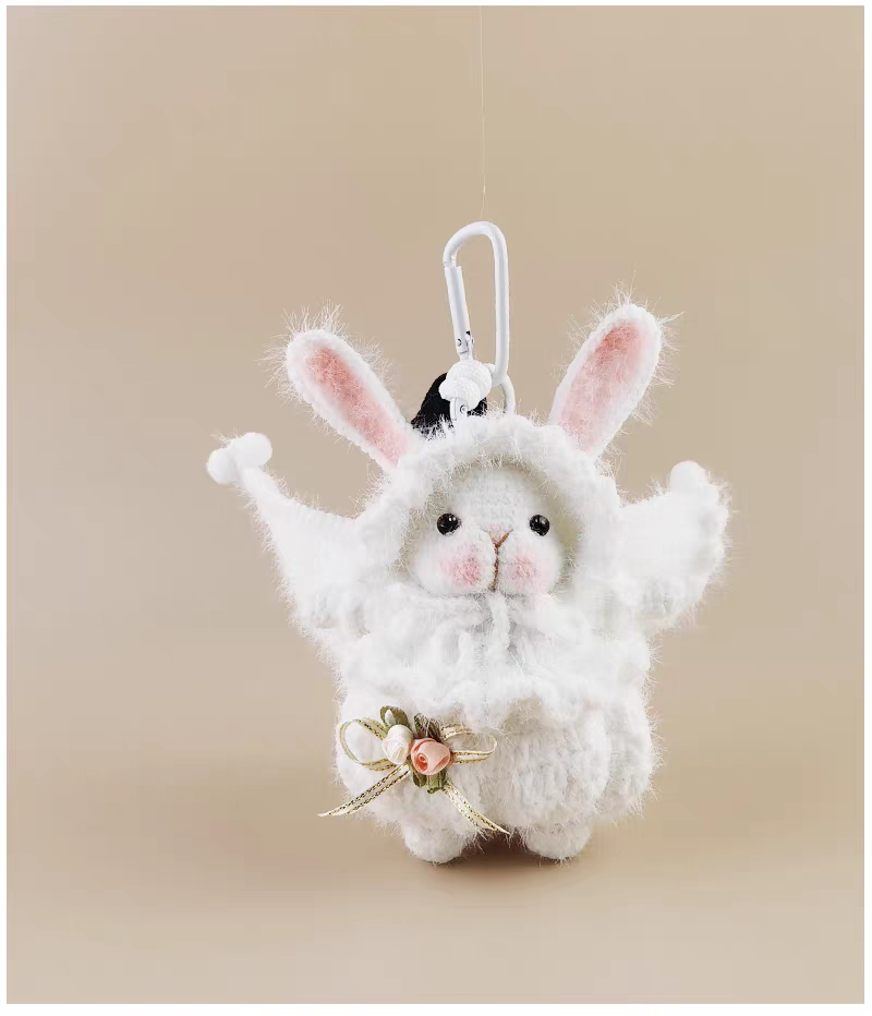 Cute Angel Sugar Sugar Bunny Handmade Crochet Doll Keychain, Bag & Backpack Charm Pendant, Lovely Doll Gift