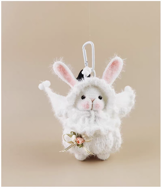 Cute Angel Sugar Sugar Bunny Handmade Crochet Doll Keychain, Bag & Backpack Charm Pendant, Lovely Doll Gift