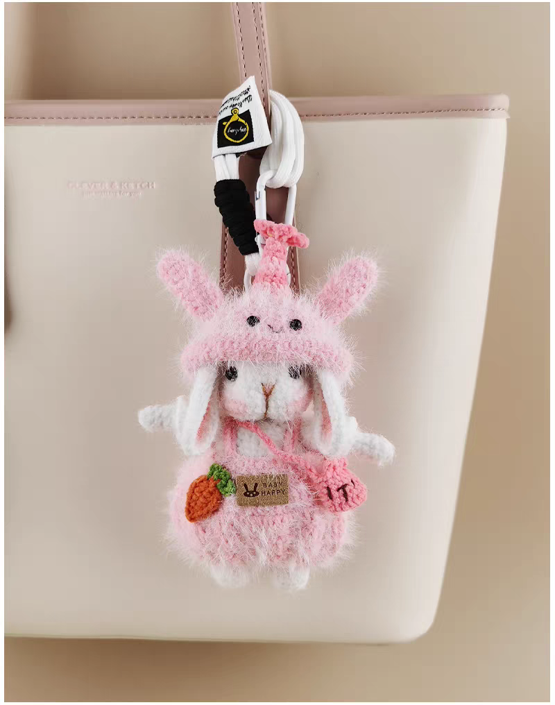 Mini Pink Chinese Zodiac Rabbit Sugar Sugar Bunny Handmade Crochet Doll Keychain, Bag & Backpack Charm Pendant, Sweet Gift