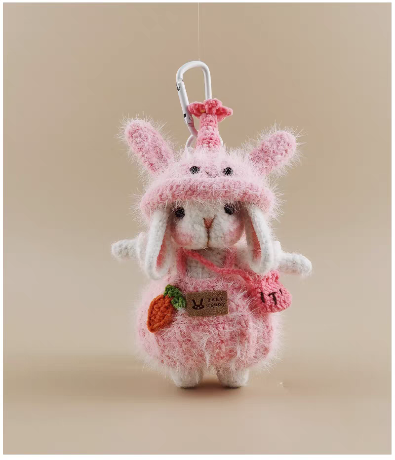 Mini Pink Chinese Zodiac Rabbit Sugar Sugar Bunny Handmade Crochet Doll Keychain, Bag & Backpack Charm Pendant, Sweet Gift
