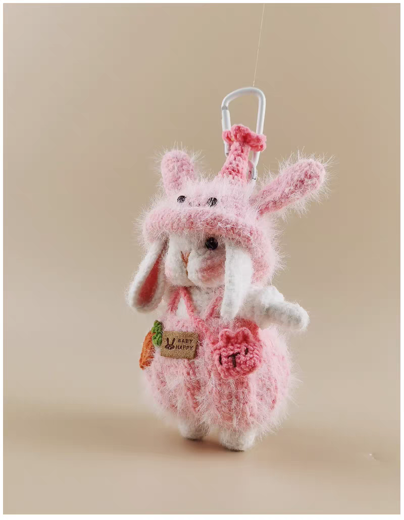 Mini Pink Chinese Zodiac Rabbit Sugar Sugar Bunny Handmade Crochet Doll Keychain, Bag & Backpack Charm Pendant, Sweet Gift