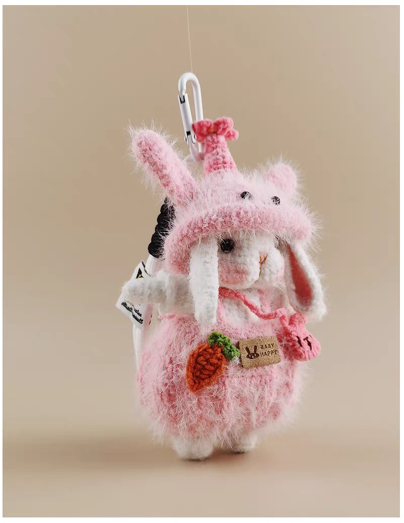 Mini Pink Chinese Zodiac Rabbit Sugar Sugar Bunny Handmade Crochet Doll Keychain, Bag & Backpack Charm Pendant, Sweet Gift