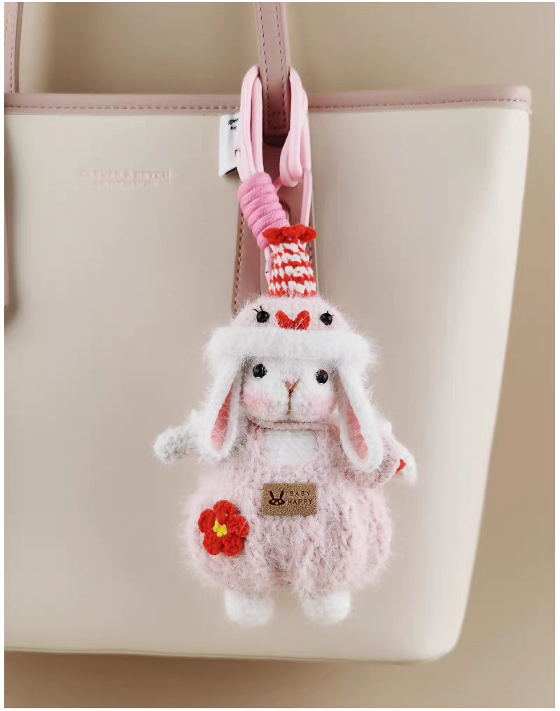 Cute Chinese Zodiac Snake Sugar Sugar Bunny Handmade Crochet Doll Keychain, Bag & Backpack Charm Pendant, Sweet Gift