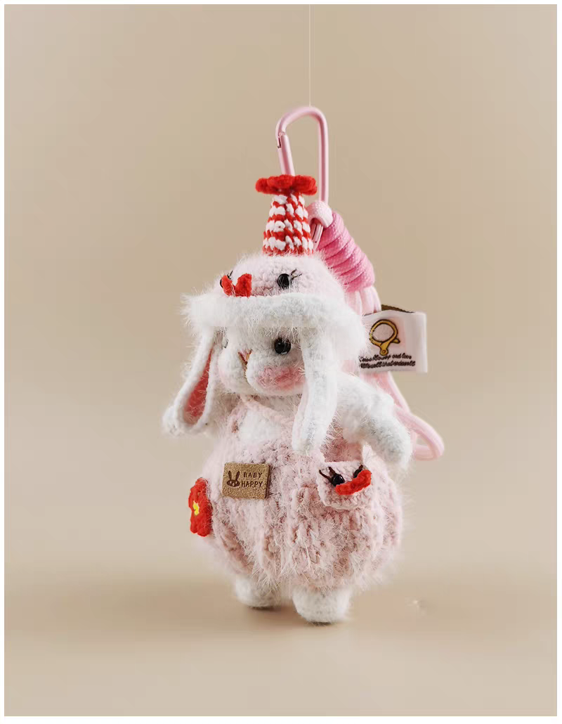 Cute Chinese Zodiac Snake Sugar Sugar Bunny Handmade Crochet Doll Keychain, Bag & Backpack Charm Pendant, Sweet Gift