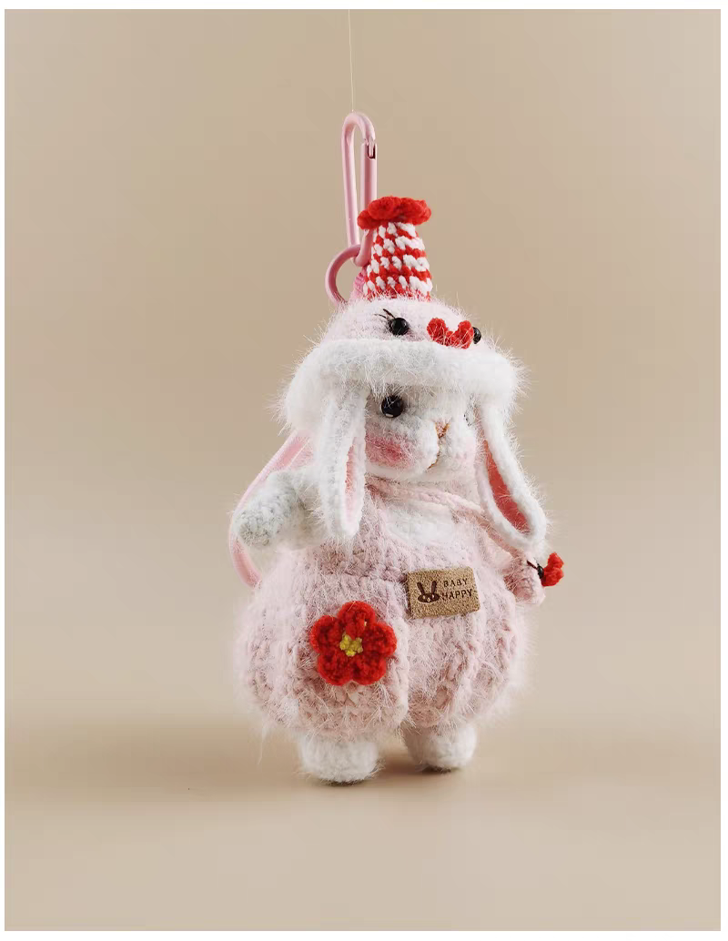 Cute Chinese Zodiac Snake Sugar Sugar Bunny Handmade Crochet Doll Keychain, Bag & Backpack Charm Pendant, Sweet Gift
