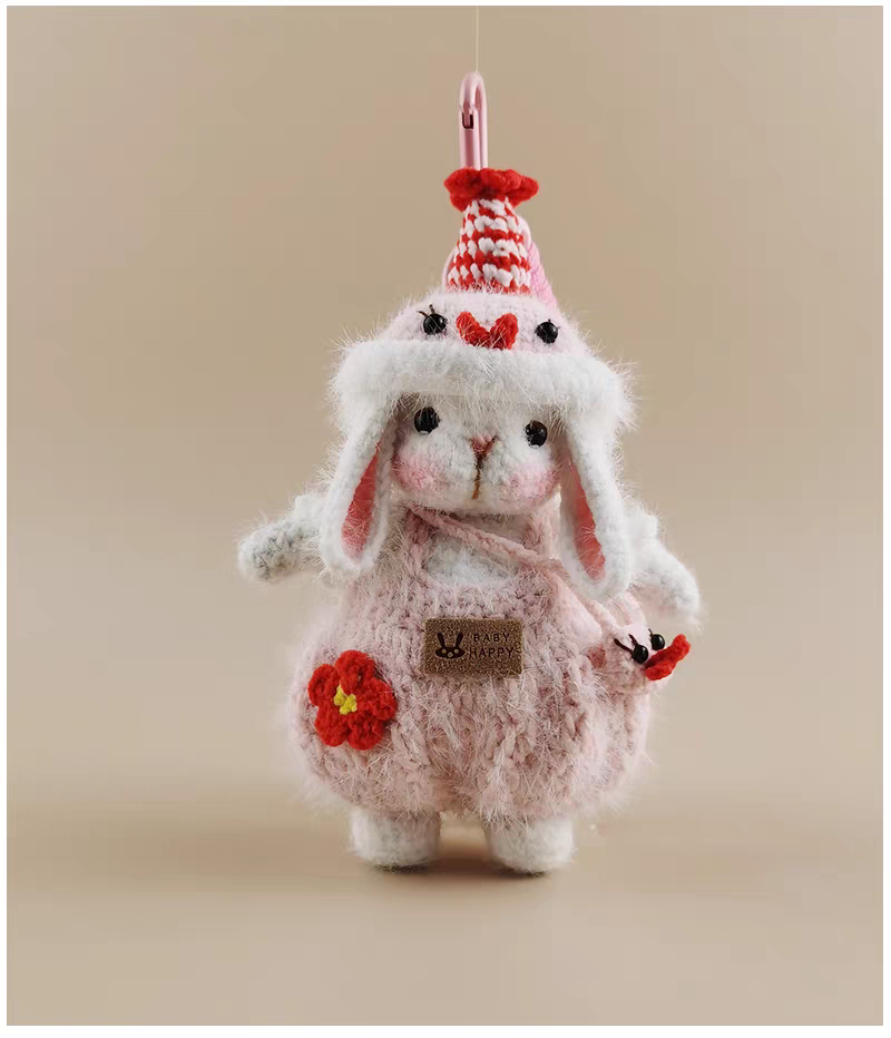 Cute Chinese Zodiac Snake Sugar Sugar Bunny Handmade Crochet Doll Keychain, Bag & Backpack Charm Pendant, Sweet Gift