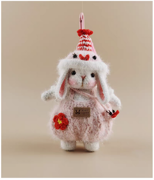 Cute Chinese Zodiac Snake Sugar Sugar Bunny Handmade Crochet Doll Keychain, Bag & Backpack Charm Pendant, Sweet Gift