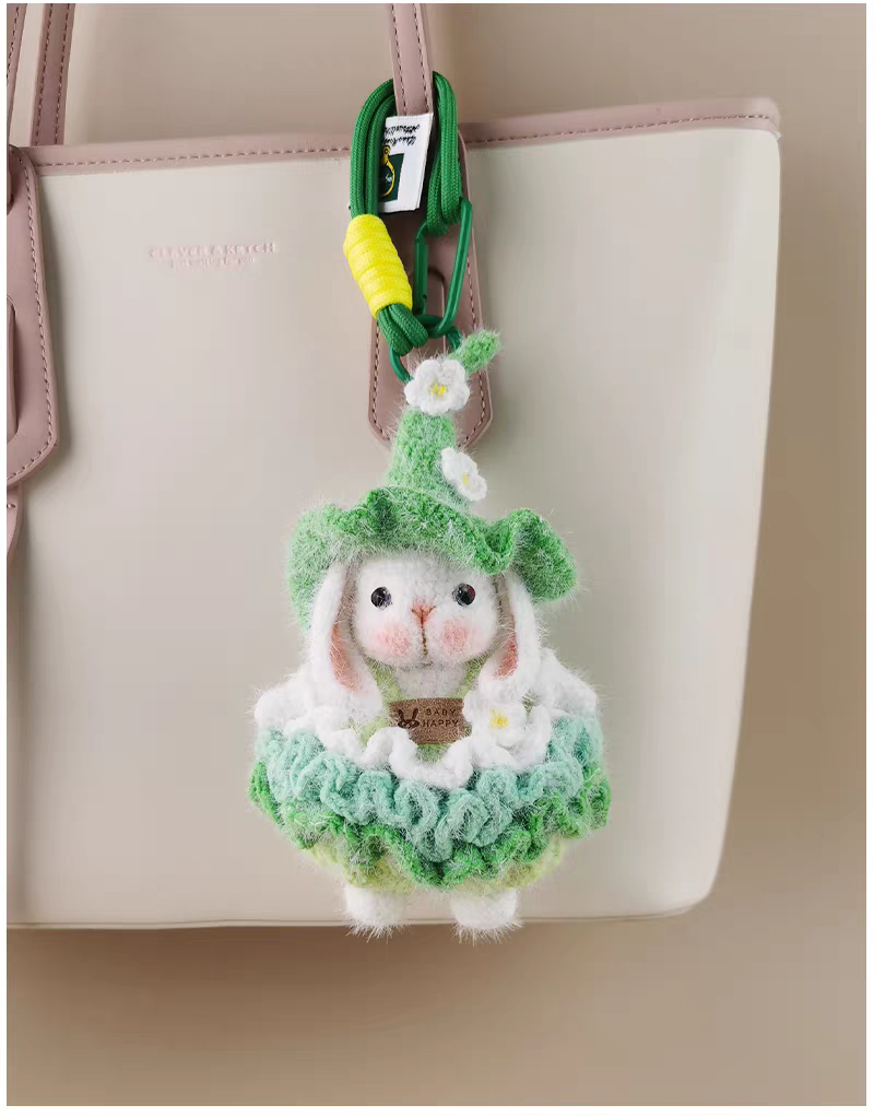 Cute Elf Sugar Sugar Bunny With Fluffy Tutu Skirt Handmade Crochet Doll Keychain, Bag & Backpack Charm Pendant, Sweet Gift