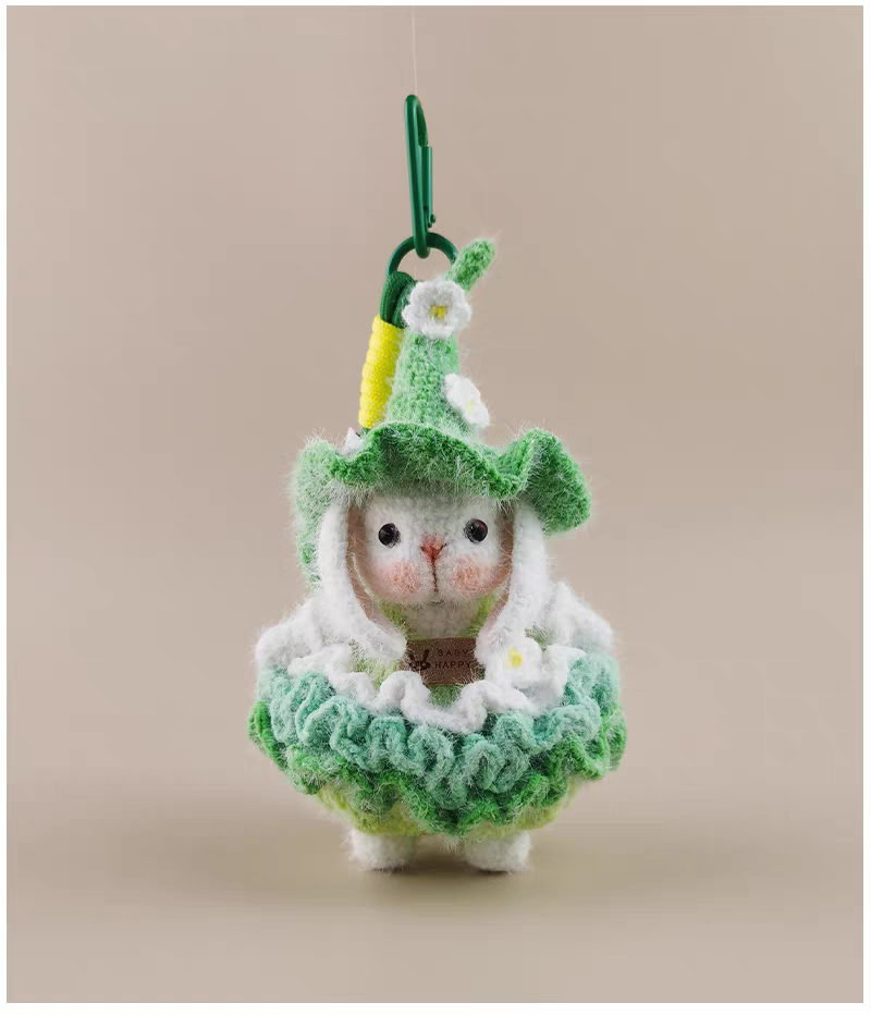 Cute Elf Sugar Sugar Bunny With Fluffy Tutu Skirt Handmade Crochet Doll Keychain, Bag & Backpack Charm Pendant, Sweet Gift