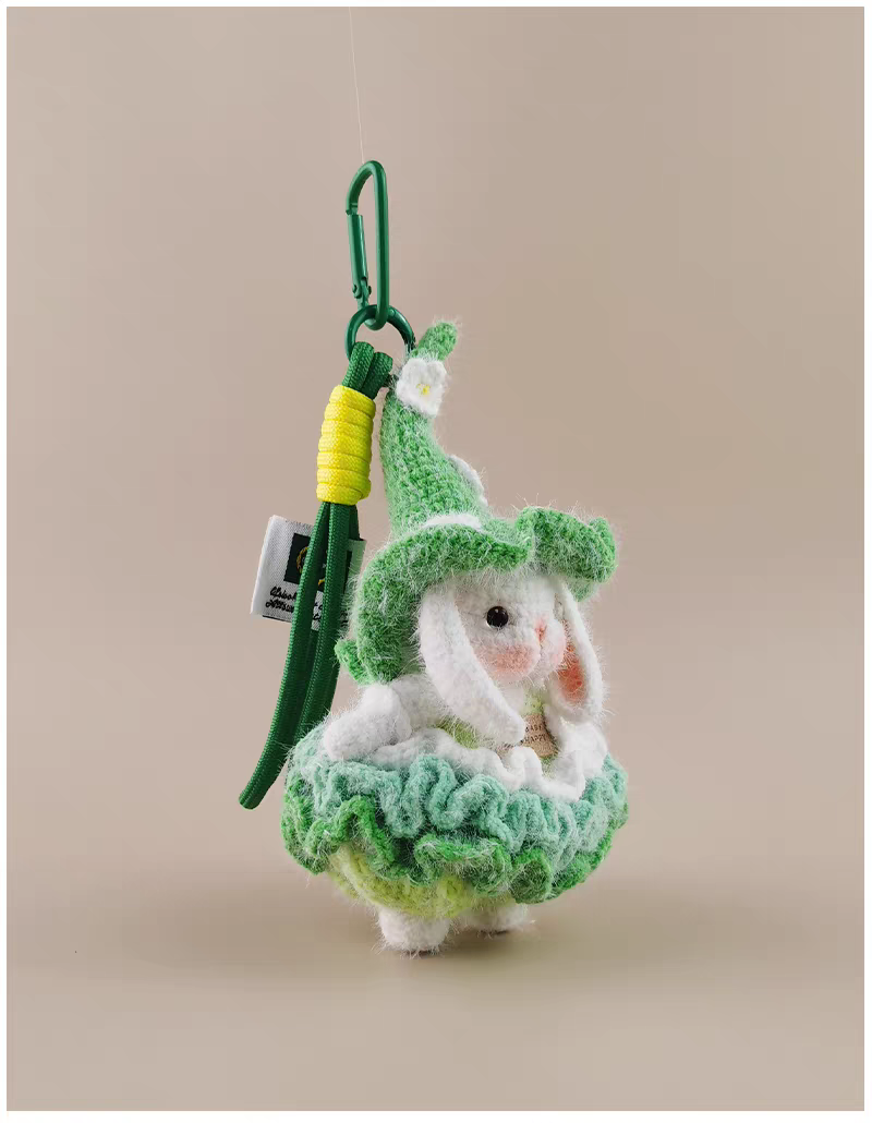 Cute Elf Sugar Sugar Bunny With Fluffy Tutu Skirt Handmade Crochet Doll Keychain, Bag & Backpack Charm Pendant, Sweet Gift