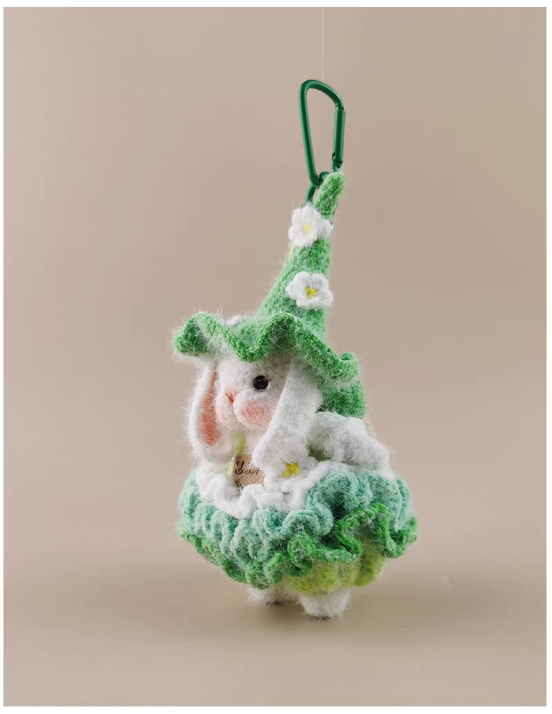 Cute Elf Sugar Sugar Bunny With Fluffy Tutu Skirt Handmade Crochet Doll Keychain, Bag & Backpack Charm Pendant, Sweet Gift