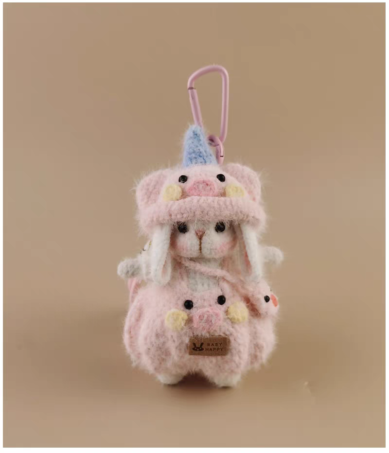 Cute Chinese Zodiac Pig Sugar Sugar Bunny Handmade Crochet Doll Keychain, Bag & Backpack Charm Pendant, Niche Premium Gift