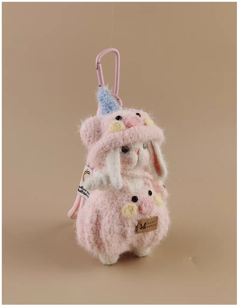 Cute Chinese Zodiac Pig Sugar Sugar Bunny Handmade Crochet Doll Keychain, Bag & Backpack Charm Pendant, Niche Premium Gift