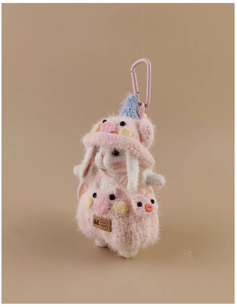 Cute Chinese Zodiac Pig Sugar Sugar Bunny Handmade Crochet Doll Keychain, Bag & Backpack Charm Pendant, Niche Premium Gift