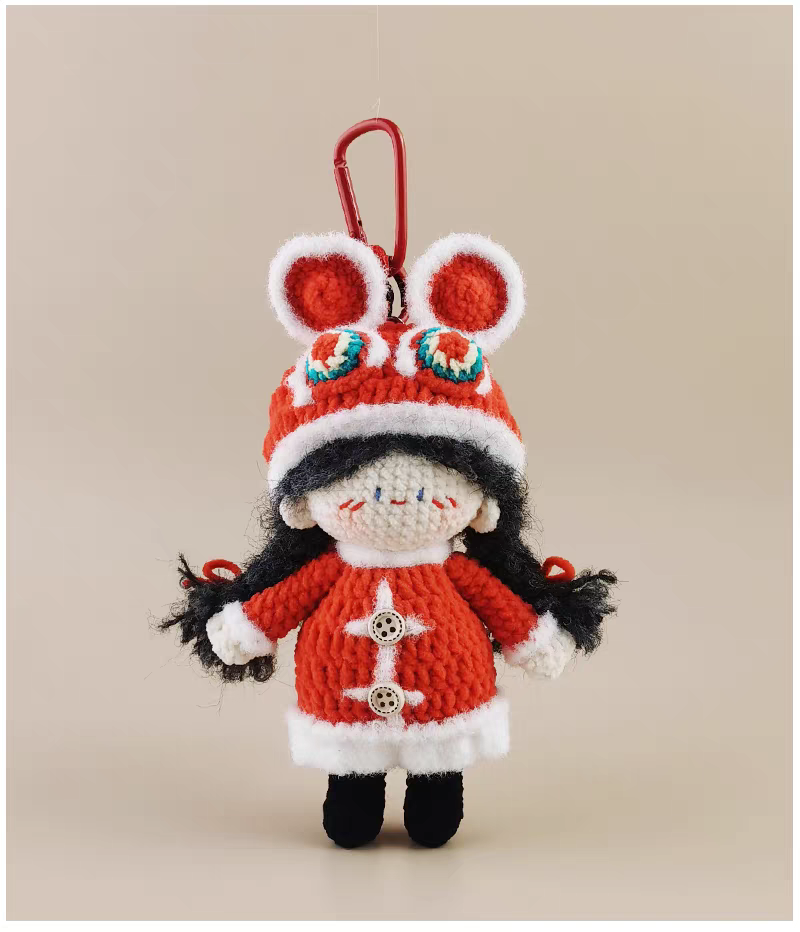 Vibrant Lion Dance Girl Crochet Doll Keychain, Cute Bag & Backpack Charm, Unique Niche Gift