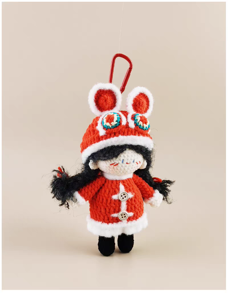 Vibrant Lion Dance Girl Crochet Doll Keychain, Cute Bag & Backpack Charm, Unique Niche Gift