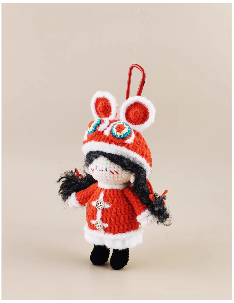Vibrant Lion Dance Girl Crochet Doll Keychain, Cute Bag & Backpack Charm, Unique Niche Gift
